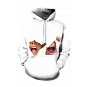 Creative Fashion Mouth 3D Printed Long Sleeve White Casual Loose Hoodie