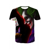 Hot Popular 3D Joker Clown Figure Printed Round Neck Short Sleeve Unisex Black T-Shirt