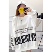 Letter Printed Round Neck Long Sleeve Loose Oversized Pullover Sweatshirt