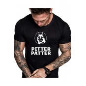Cool Unique Mens Short Sleeve Round Neck PITTER PATTER Letter Wolf Printed Fitted Leisure T-Shirt