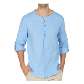 Men's Hot Fashion Plain Button-Up Long Sleeve Linen Beach Yoga Shirt
