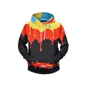 New Fashion Melted Paint 3D Printed Black Long Sleeve Pullover Drawstring Hoodie