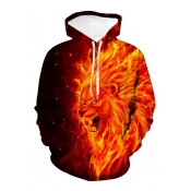 Hot Fashion Orange Flame Lion King 3D Printed Long Sleeve Casual Loose Pullover Hoodie