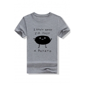 Trendy Cute Short Sleeve Round Neck A POTATO Letter Printed Straight T Shirt