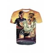 Mens Fashion Sexy 3D Comic Character Printed Short Sleeve Round Neck T-Shirt