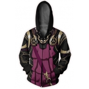 New Stylish Purple and Black Fire Comic Cosplay Costume Zip Up Drawstring Hoodie