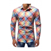 New Trendy Colorful Geometric Pattern Long Sleeve Button-Up Slim Fit Shirt for Men