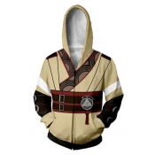 Fashion Fire Comic Cosplay Costume Beige Yellow Zip Up Sport Fitted Hoodie