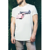 Cool Special Mens Short Sleeve Round Neck GUN Hand Printed Fashion Basic T-Shirt