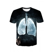 Mens New Stylish Funny Lungs Print Short Sleeve Round Neck Pullover Black T-Shirt