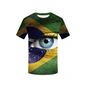 Men's New Stylish 3D Eye Pattern Round Neck Short Sleeve Green T-Shirt