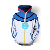 Popular Comic 3D Printed Cosplay Costume Blue and White Loose Fit Long Sleeve Drawstring Hoodie