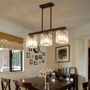 Cylinder Hanging Lamps Modern Iron and Crystal 3 Light Island Pendant over Kitchen Island