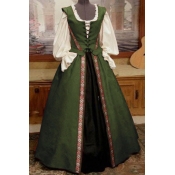 Women's Medieval Retro Renaissance Cosplay  Costumes Square Neck Long Sleeve Two-Piece Maxi A-Line Dress