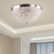 Nickel Crystal Bowl Flush Ceiling Lights Modern Metal Flush Mount Ceiling Lights for Living Room