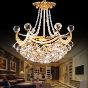 Modern Crystal Ball Pendant Lights Steel Bowl Pendant Chandelier in Gold for Living Room