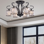 3/6 Light Cylinder Ceiling Chandelier Modern Crystal Fringe Bedroom Ceiling Lights in Black