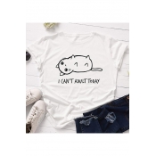 I Can't Adult Today Letter Funny Cats Print Round Neck Short Sleeve T Shirt