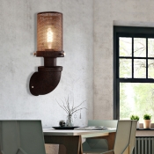 Single Light Cylindrical Wall Mounted Light Antique Mesh Metal Cage Wall Sconce Light Fixture for Hallway