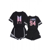 Fashion Kpop Boy Band Logo Printed Short Sleeve Tee with Loose Shorts Two-Piece Set