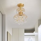 Brass Crystal Semi Flush Mount Light Modern Metal 1 Light Unique Ceiling Light Fixtures for Foyer