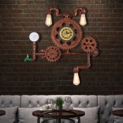 Copper Gear Sconce Light Fixture Aged Iron 3 Light Pipe Wall Sconce Light Fixture for Restaurant Coffee Shop