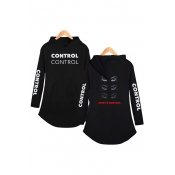 HOW TO CONTROL Letter Eyes Printed Long Sleeve Hooded Dress