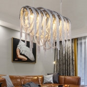 7 Lights Chain Chandelier Lamp Modern Silver Hanging Ceiling Light for Dining Table