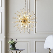 Clear Crystal Sputnik Chandelier Lighting with Chain Mid Century Modern Multi Light Pendant in Gold