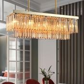 Linear Chandelier Light Amber/Clear Faceted Crystal 10/12 Lights Modern Indoor Pendant Light for Dining Room, 31.5