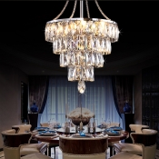 Crystal Block Tiered Hanging Light Modern Luxury 5 Bulbs Indoor Chandelier Lighting in Chrome