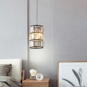 Modern Cylindrical Pendant Light Clear Faceted Crystal 1 Light Indoor Lighting Fixture for Bedroom
