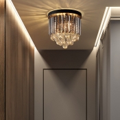 Smoked Crystal Flush Mount Ceiling Light 2/4/7/8 Bulbs Modern Foyer Flush Lighting in Black