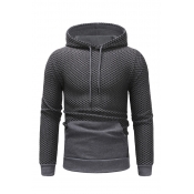 Drawstring Applique Checked Embossing Color Block Panel Pocket Hoodie