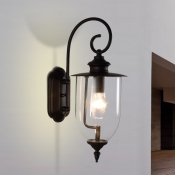 1 Light Lantern Wall Sconce Industrial Loft Vintage Clear Glass Shade Sconce Fixture in Black
