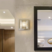 Clear Glass and Metal Square Wall Sconce 1 Light Modernist Wall Light in Chrome for Bedroom
