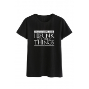 Letter I DRINK THINGS Printed Short Sleeve Casual T-Shirt for Unisex Adult