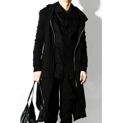 Men's New Fashion Simple Plain Long Sleeve Zipper Front Longline Nightclub Hoodie