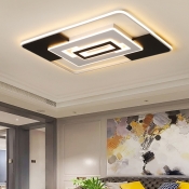 Modern Square/Rectangle Flush Ceiling Light Metal Led Black and White Flushmount Lighting in Warm/White, 16