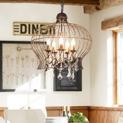 Metal Wire Hanging Chandelier with Crystal Accents Rustic 5 Lights Pendant Lighting in Black