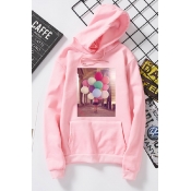 Winter Fashion Colorful Balloons Printed Long Sleeve Thicken Hoodie for Women