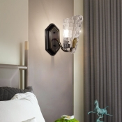 Restaurant Hotel Wall Light Clear Crystal and Metal 1 Light Modern Sconce Light in Black