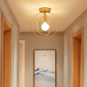 Triple Metal Ring Ceiling Mount Light Fixture Modern 1 Light Golden Flush Ceiling Light Fixture for Bedroom