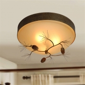 Loft Style Bowl Flush Mount Ceiling Light with Pinecone 3 Lights Opal Glass Flush Lighting in Brown for Bedroom