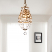Brass Teardrop Ceiling Pendant Lamp 1 Light Clear Crystal Suspension Light for Corridor