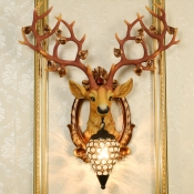 White/Brown Elk Wall Sconce Light Modern Style 1 Light Metal Wall Sconce with Crystal for Living Room, 19.5