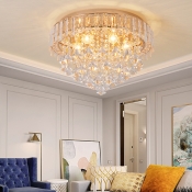 Modern Gold Flush Mount Ceiling Light 6 Bulbs Gold Flush Lighting with Clear Crystal Drop