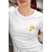Womens Trendy Cute Sun Pattern Crew Neck Short Sleeve Slim Fit T-Shirt
