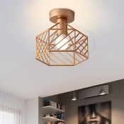 Hexagon/Flower Metal Shade Flush Mount Lamp Contemporary 1 Head Indoor Light Fixture Ceiling in Brass