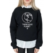 Trendy Letter THERE IS NO PLANET B Printed Long Sleeve Pullover Graphic Sweatshirt